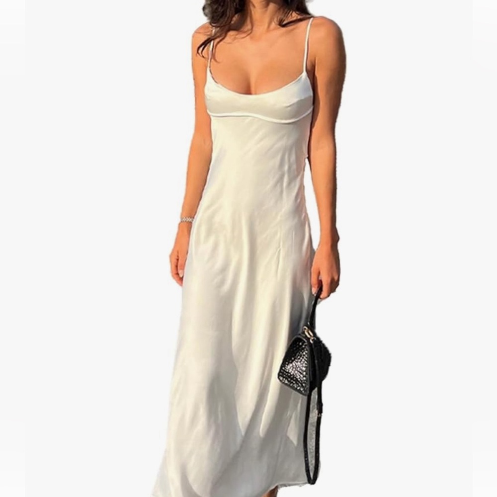 Satin tube top maxi dress